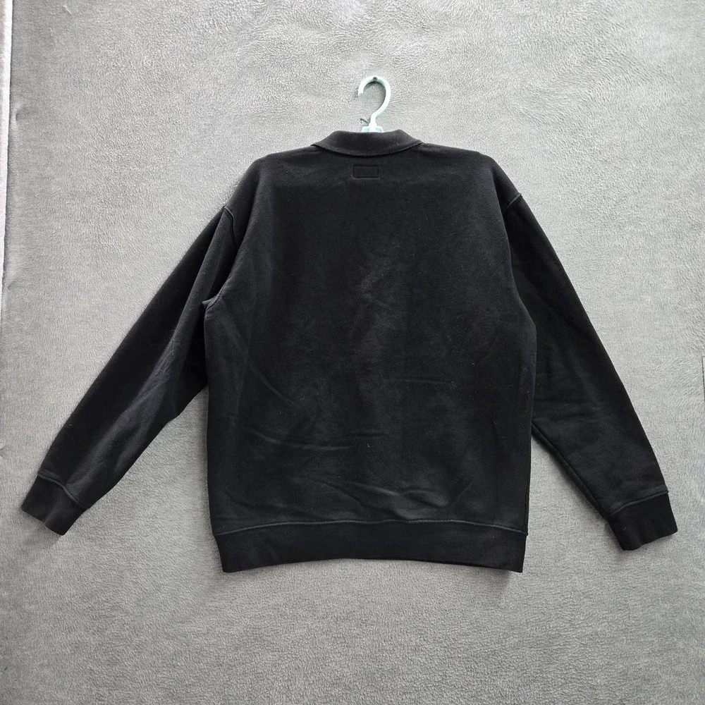OBEY Men Sweatshirt M Black Chest Text Embroidery Colorblock Fleece 1/4 Zip Logo